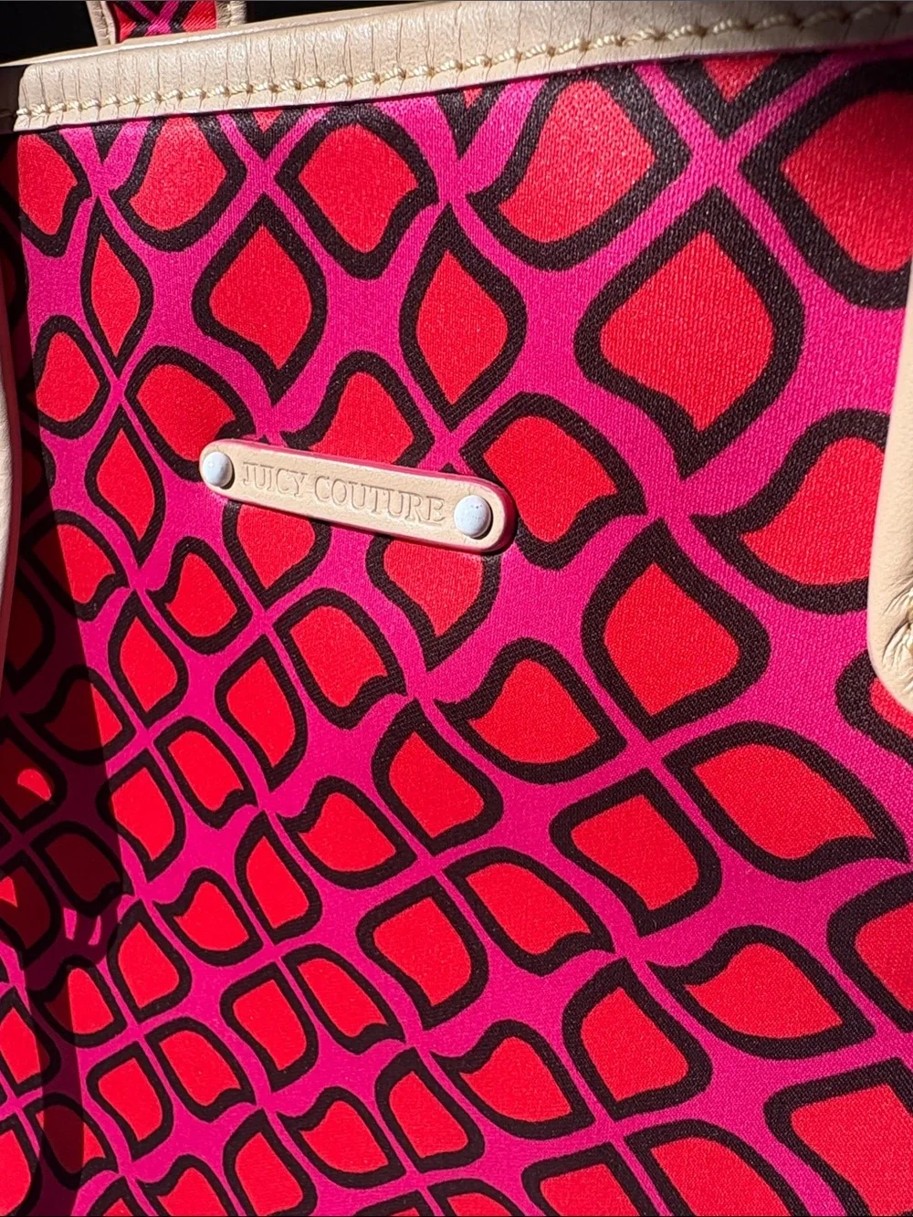 Juicy Couture Pink and Orange Large Geometric Tote with Cowhide Leather Trim